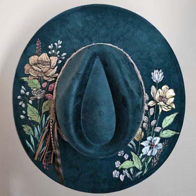 She's all Mine || Deep Teal Burned & Painted Wide Brim Hat