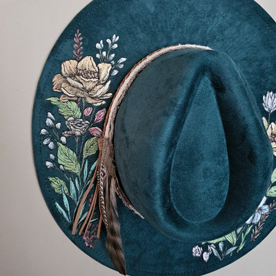 She's all Mine || Deep Teal Burned & Painted Wide Brim Hat
