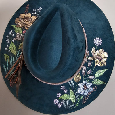 She's all Mine || Deep Teal Burned & Painted Wide Brim Hat