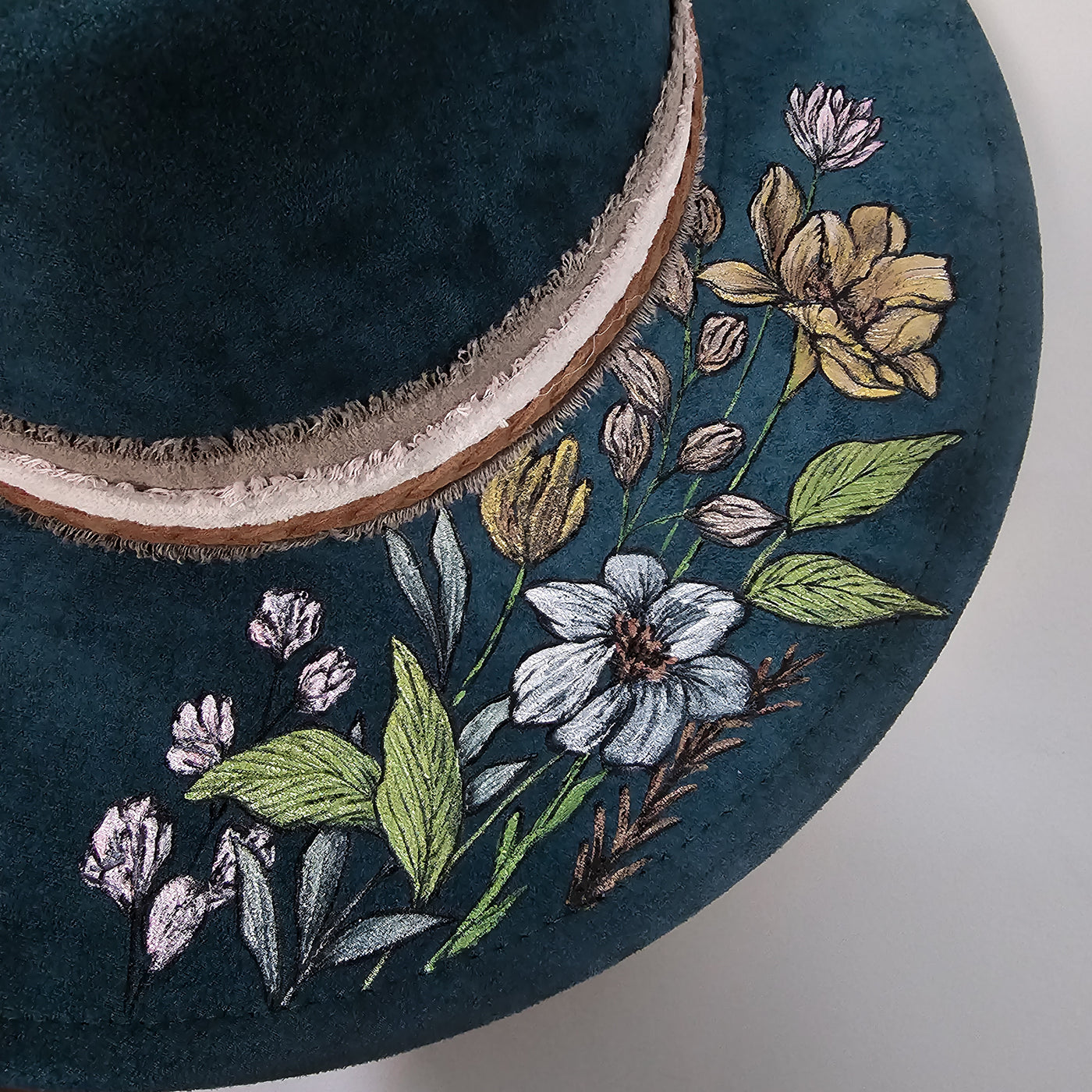 She's all Mine || Deep Teal Burned & Painted Wide Brim Hat