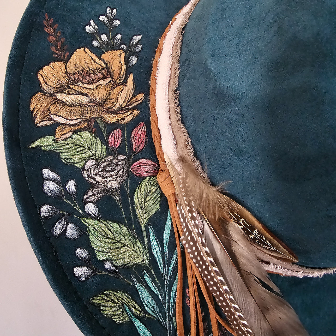 She's all Mine || Deep Teal Burned & Painted Wide Brim Hat