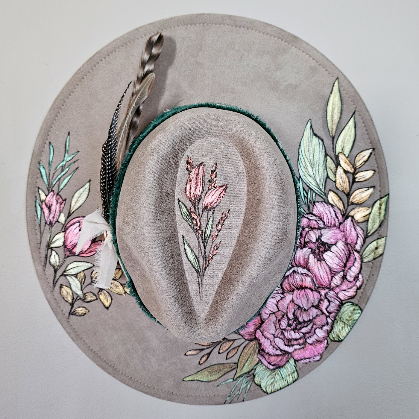 She's Beauty & Grace|| Taupe Burned & Painted Wide Brim Hat
