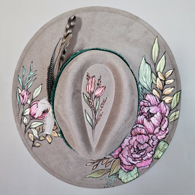 She's Beauty & Grace|| Taupe Burned & Painted Wide Brim Hat
