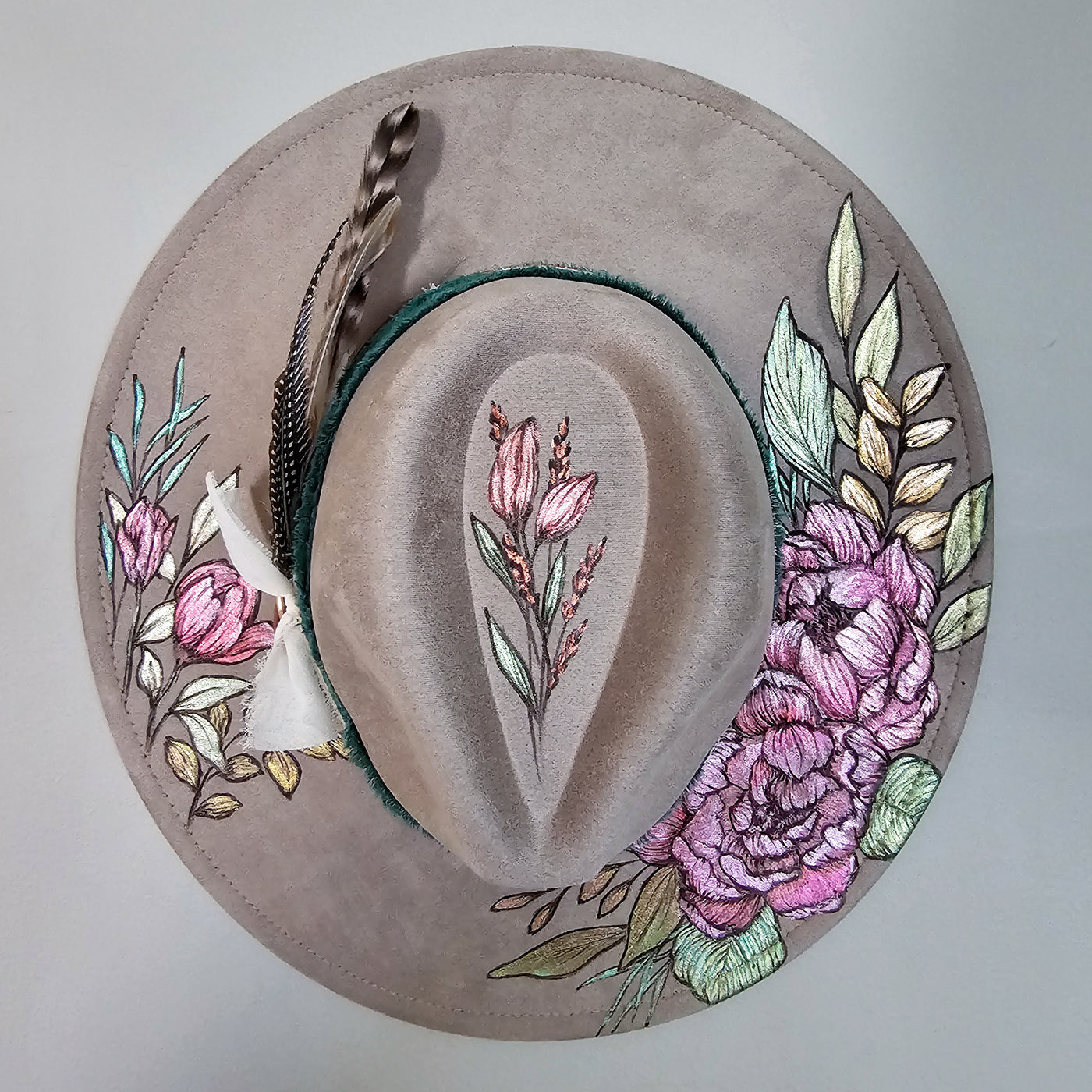 She's Beauty & Grace|| Taupe Burned & Painted Wide Brim Hat
