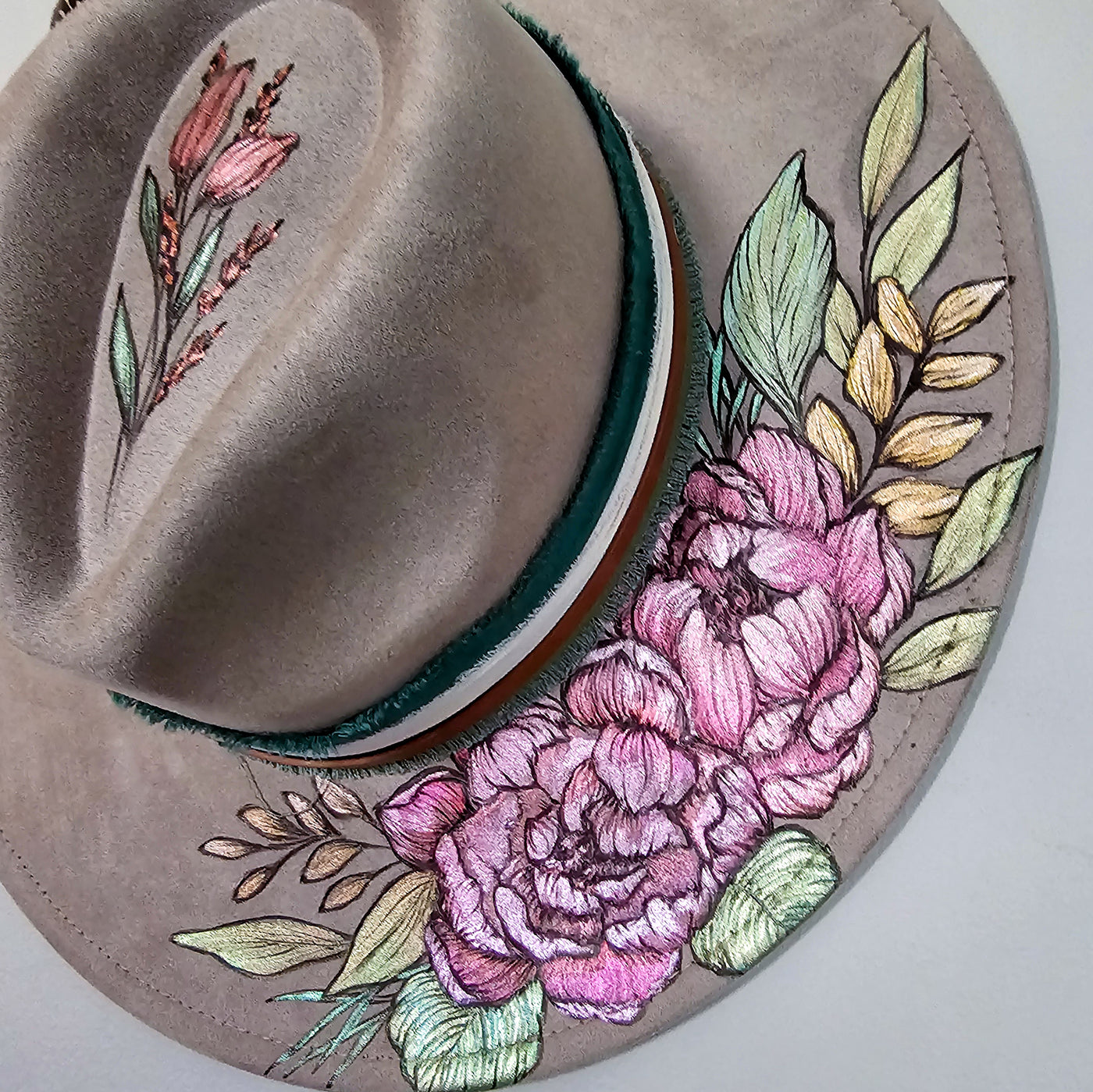 She's Beauty & Grace|| Taupe Burned & Painted Wide Brim Hat