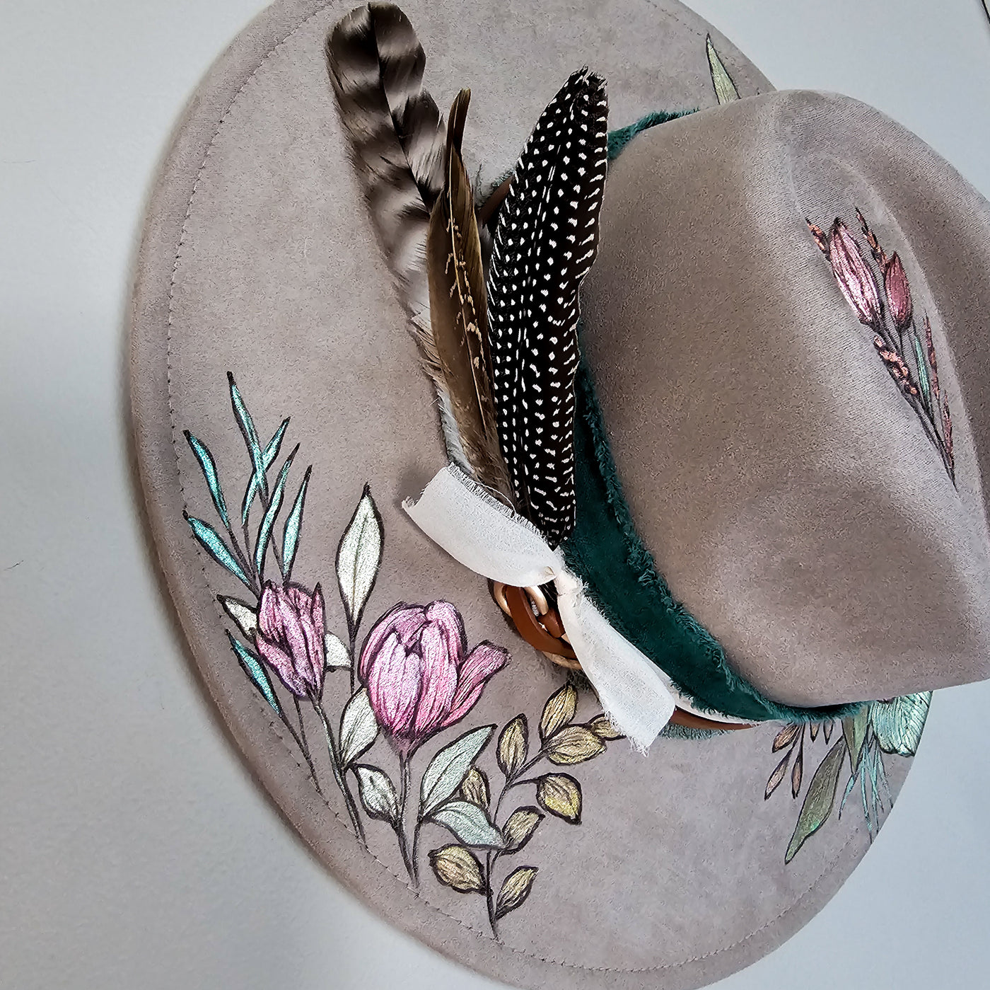 She's Beauty & Grace|| Taupe Burned & Painted Wide Brim Hat