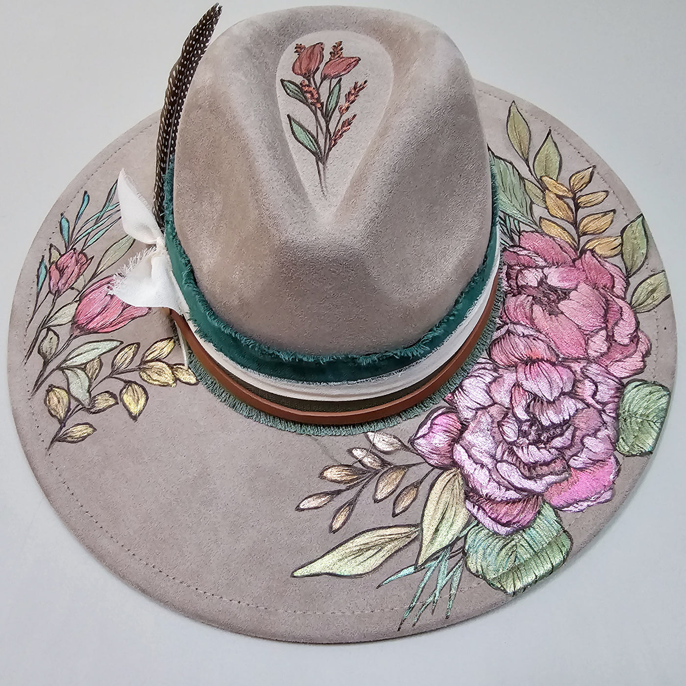 She's Beauty & Grace|| Taupe Burned & Painted Wide Brim Hat