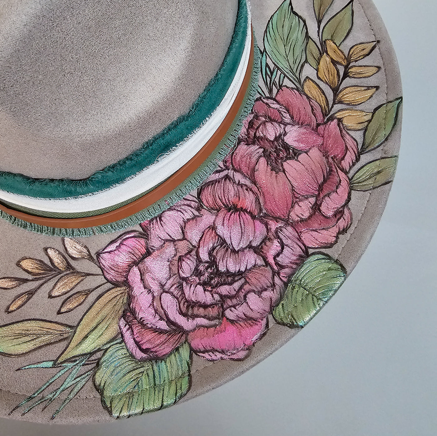 She's Beauty & Grace|| Taupe Burned & Painted Wide Brim Hat
