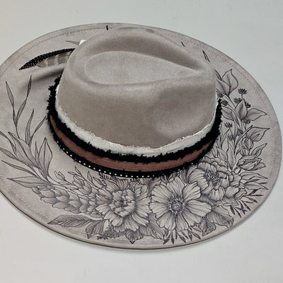 Beautiful Life|| Taupe Suede Burned Wide Brim Hat