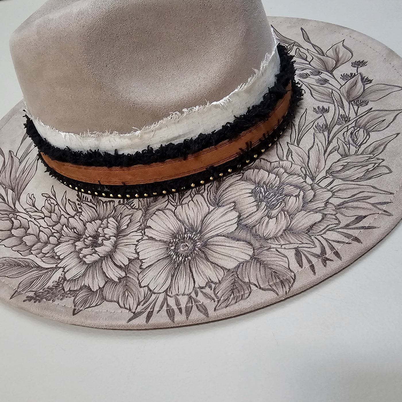 Beautiful Life|| Taupe Suede Burned Wide Brim Hat