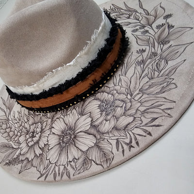 Beautiful Life|| Taupe Suede Burned Wide Brim Hat
