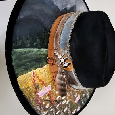 Mountain Views || Black Suede Hand Painted Wide Brim Hat
