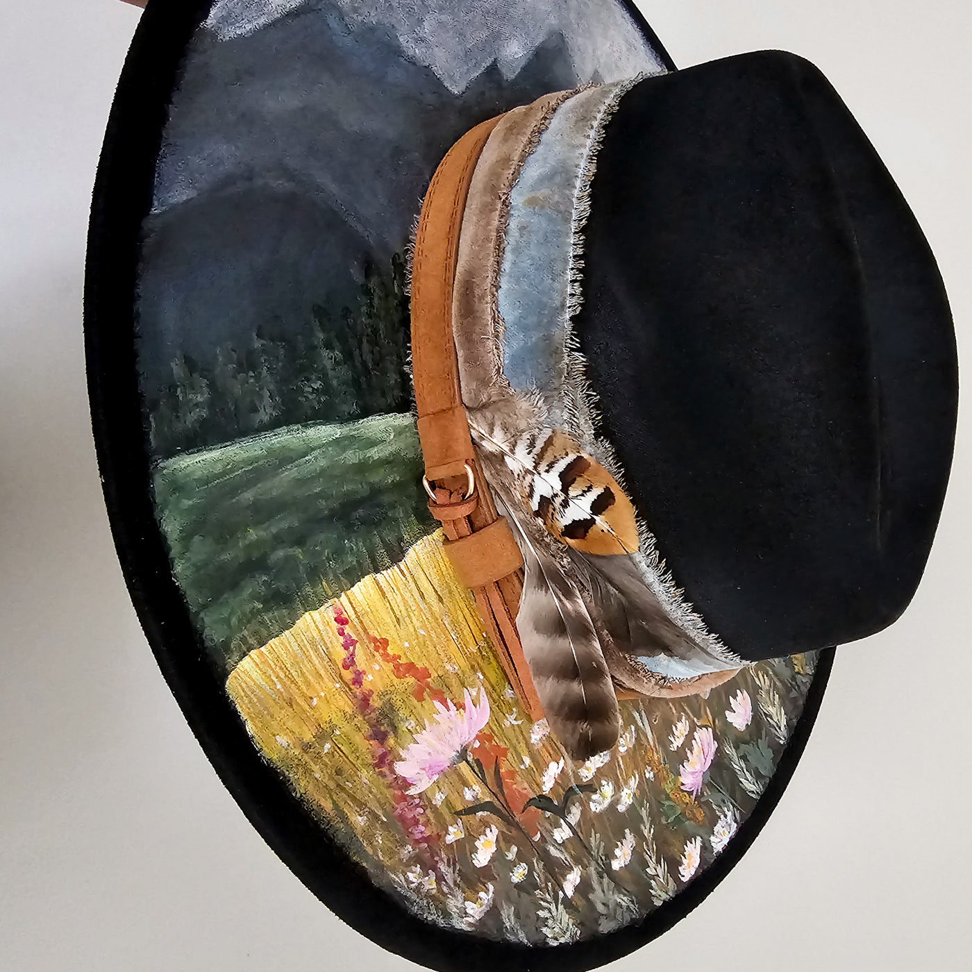 Mountain Views || Black Suede Hand Painted Wide Brim Hat