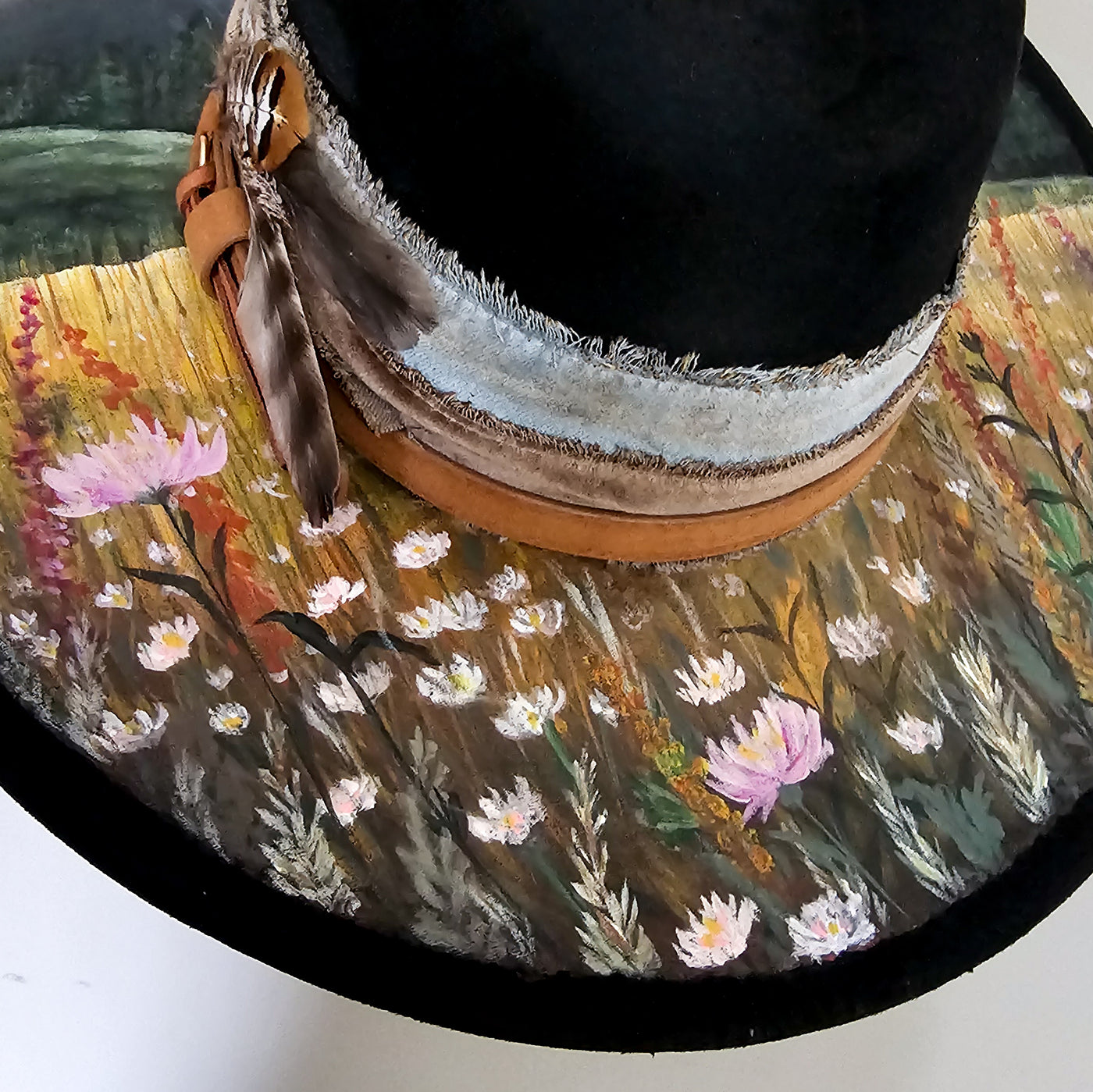 Mountain Views || Black Suede Hand Painted Wide Brim Hat