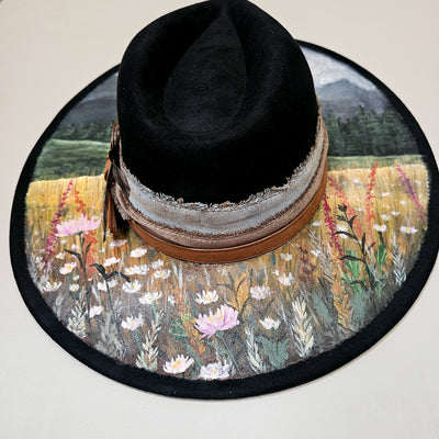Mountain Views || Black Suede Hand Painted Wide Brim Hat