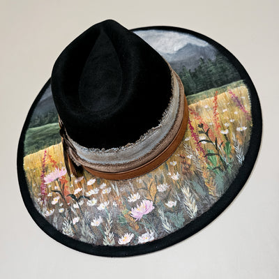 Mountain Views || Black Suede Hand Painted Wide Brim Hat