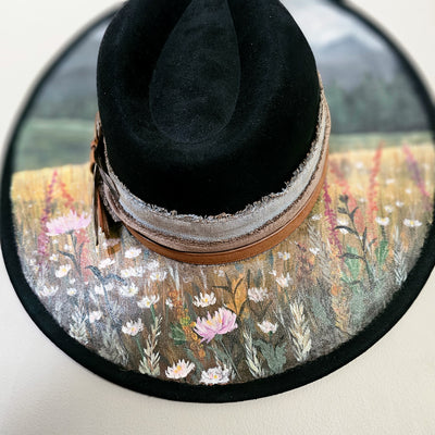 Mountain Views || Black Suede Hand Painted Wide Brim Hat