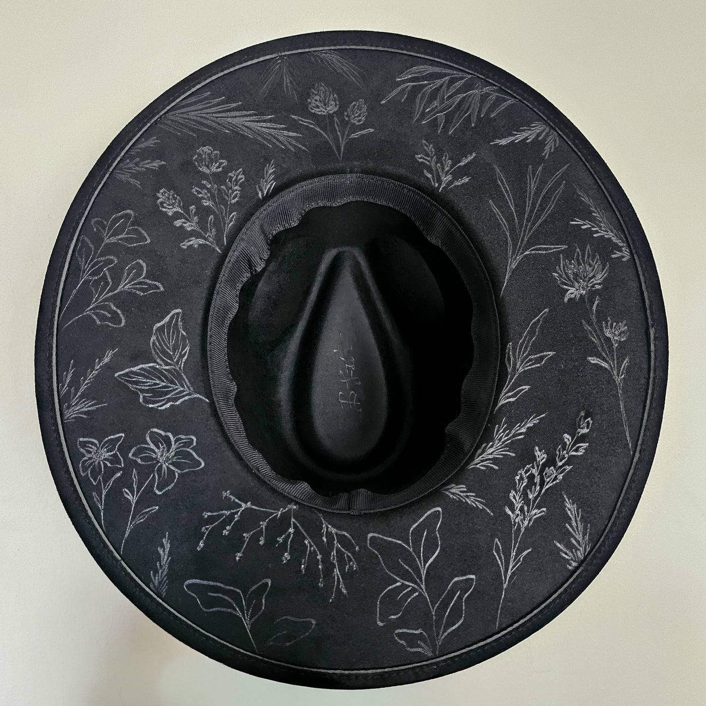 Mountain Views || Black Suede Hand Painted Wide Brim Hat
