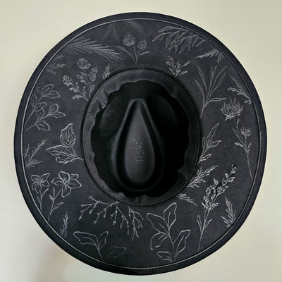 Mountain Views || Black Suede Hand Painted Wide Brim Hat