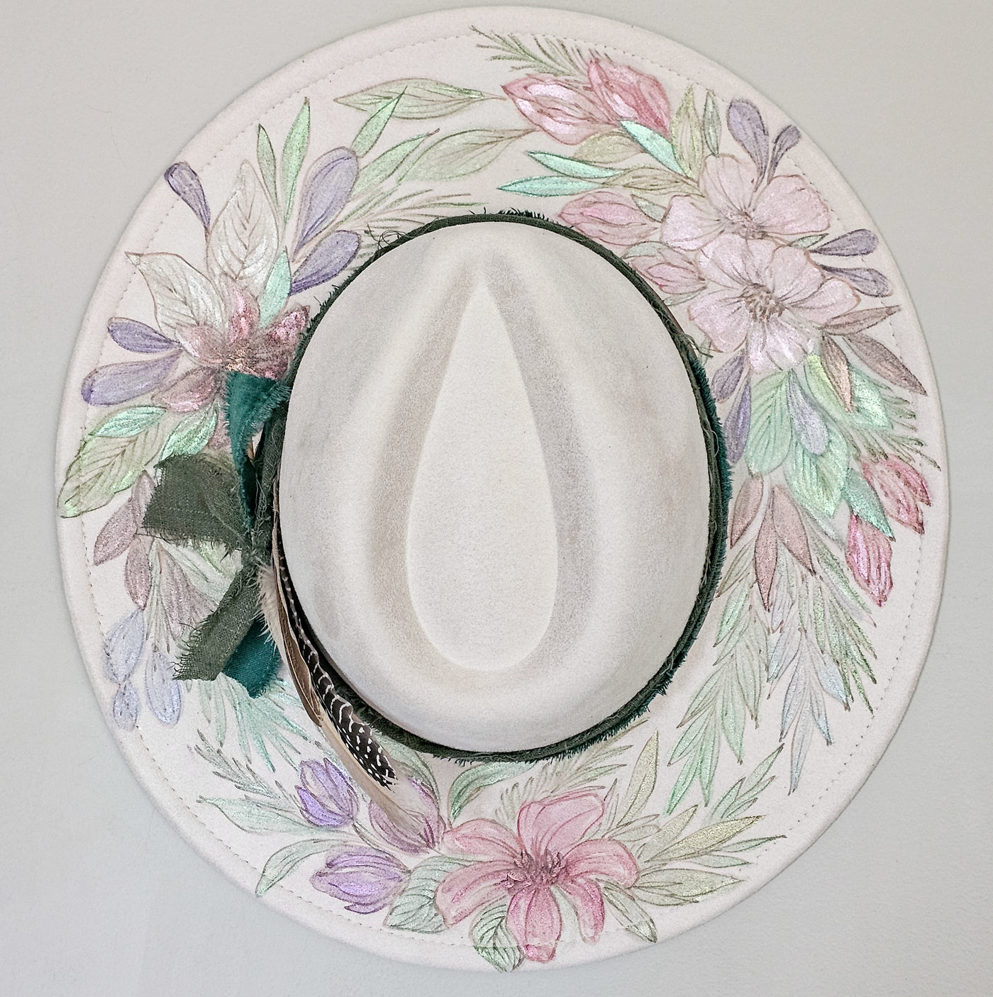 Sparkling Beauty || Ivory Suede Burned & Painted Wide Brim Hat