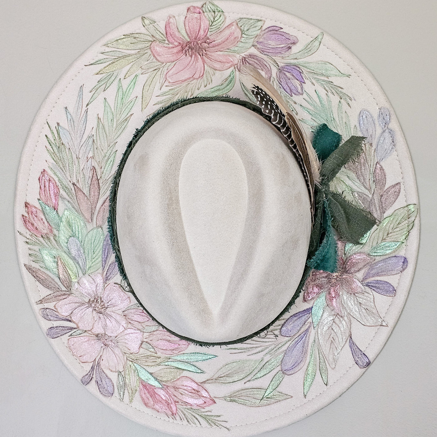 Sparkling Beauty || Ivory Suede Burned & Painted Wide Brim Hat