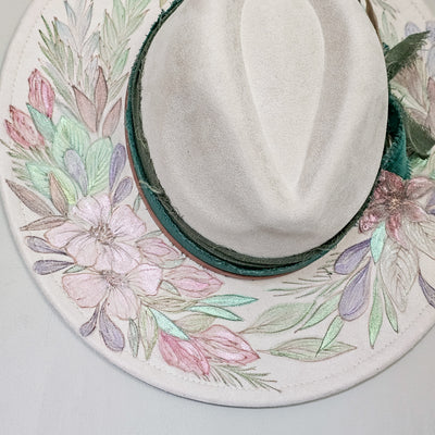 Sparkling Beauty || Ivory Suede Burned & Painted Wide Brim Hat