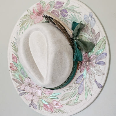 Sparkling Beauty || Ivory Suede Burned & Painted Wide Brim Hat