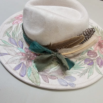 Sparkling Beauty || Ivory Suede Burned & Painted Wide Brim Hat