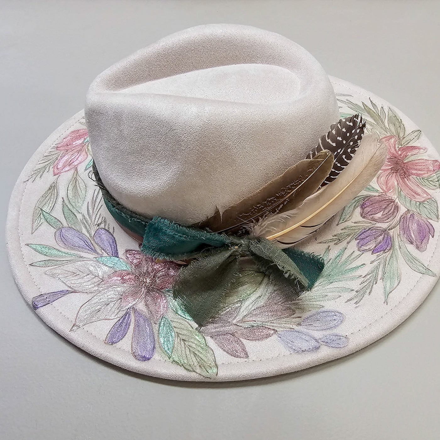 Sparkling Beauty || Ivory Suede Burned & Painted Wide Brim Hat