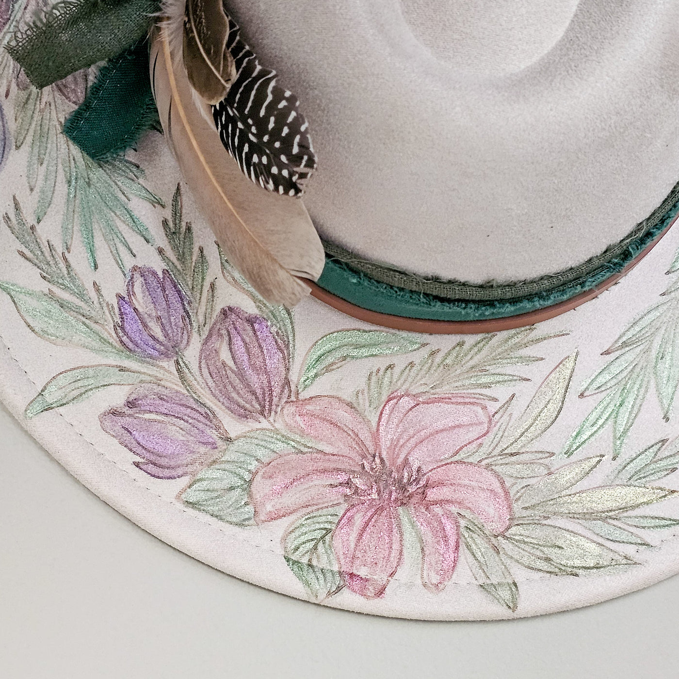 Sparkling Beauty || Ivory Suede Burned & Painted Wide Brim Hat