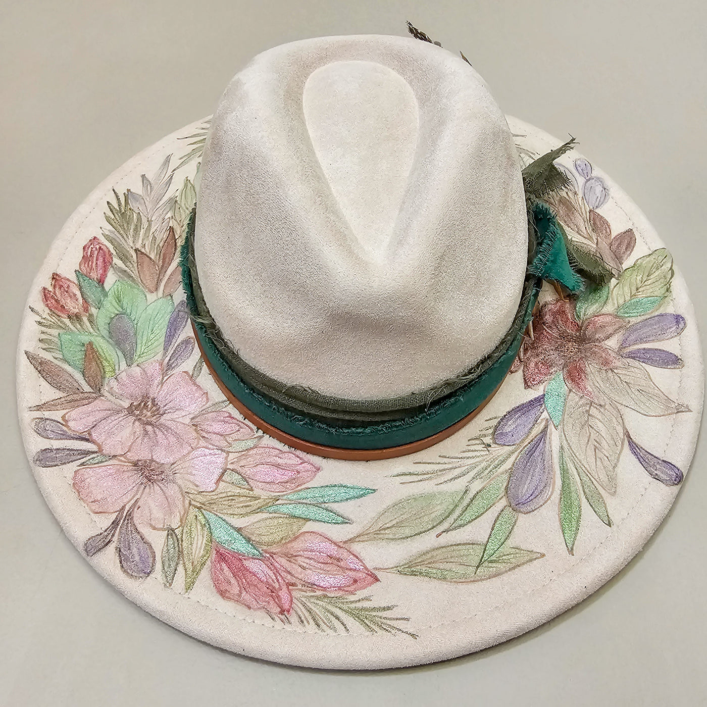 Sparkling Beauty || Ivory Suede Burned & Painted Wide Brim Hat