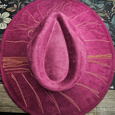 Wheat Fields Sunset || Dark Heather Mauve Suede Hand Painted Wide Brim Hat