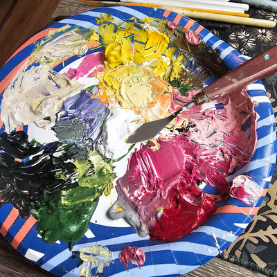 Wheat Fields Sunset || Dark Heather Mauve Suede Hand Painted Wide Brim Hat