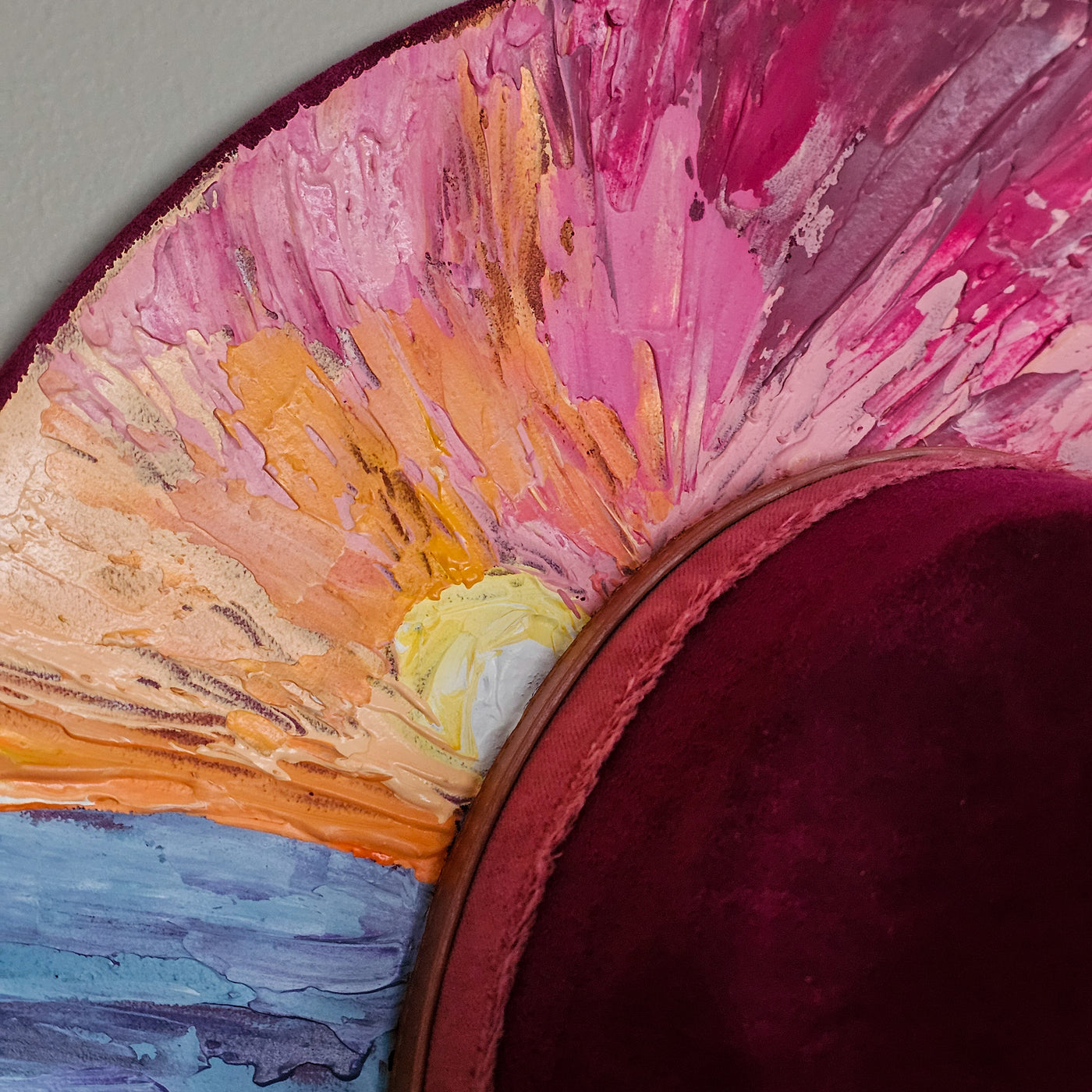 Wheat Fields Sunset || Dark Heather Mauve Suede Hand Painted Wide Brim Hat