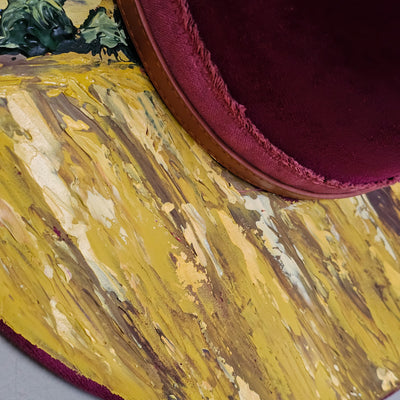 Wheat Fields Sunset || Dark Heather Mauve Suede Hand Painted Wide Brim Hat