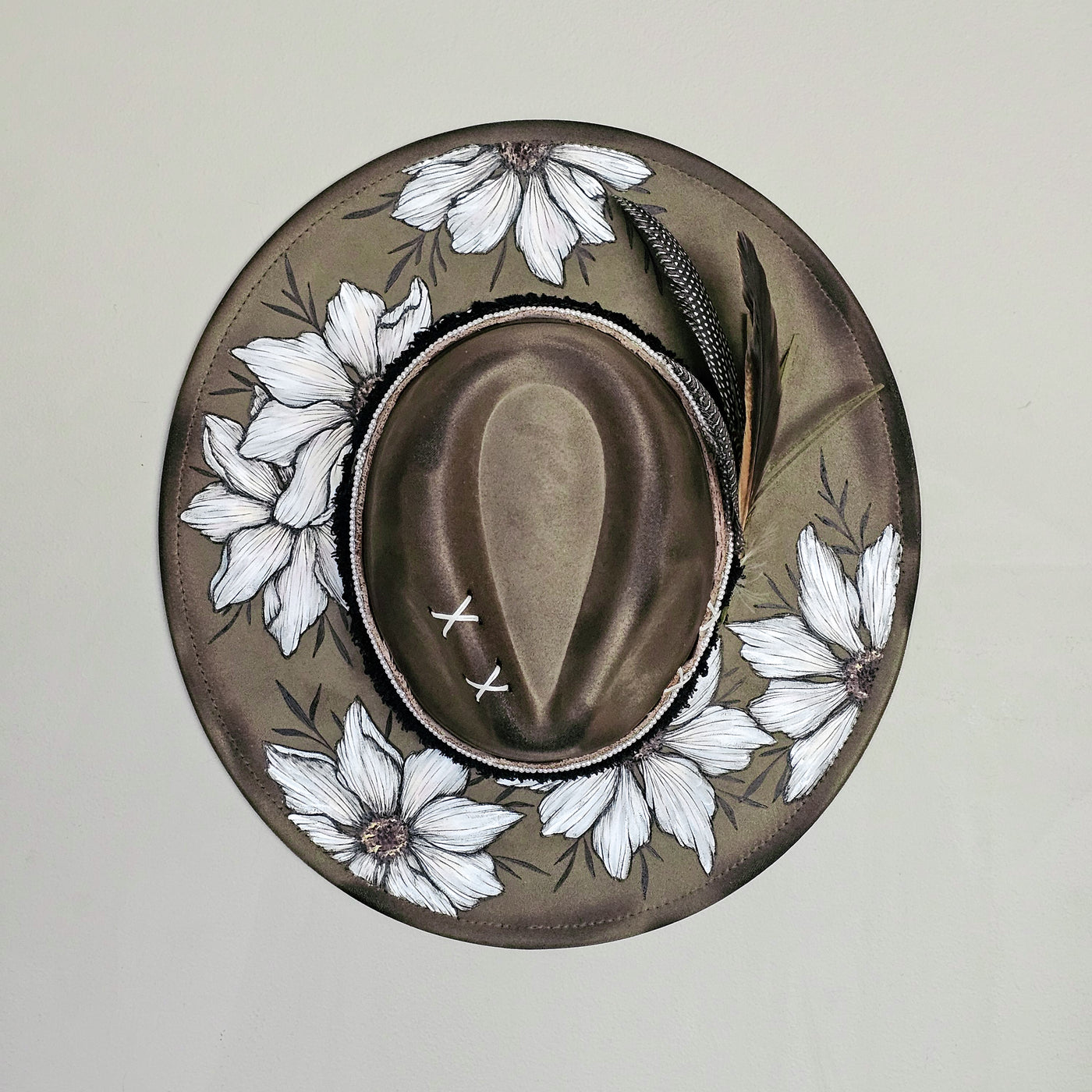 Last Blooms of Fall || Olive Suede Burned & Painted Wide Brim Hat