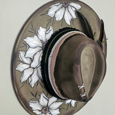Last Blooms of Fall || Olive Suede Burned & Painted Wide Brim Hat