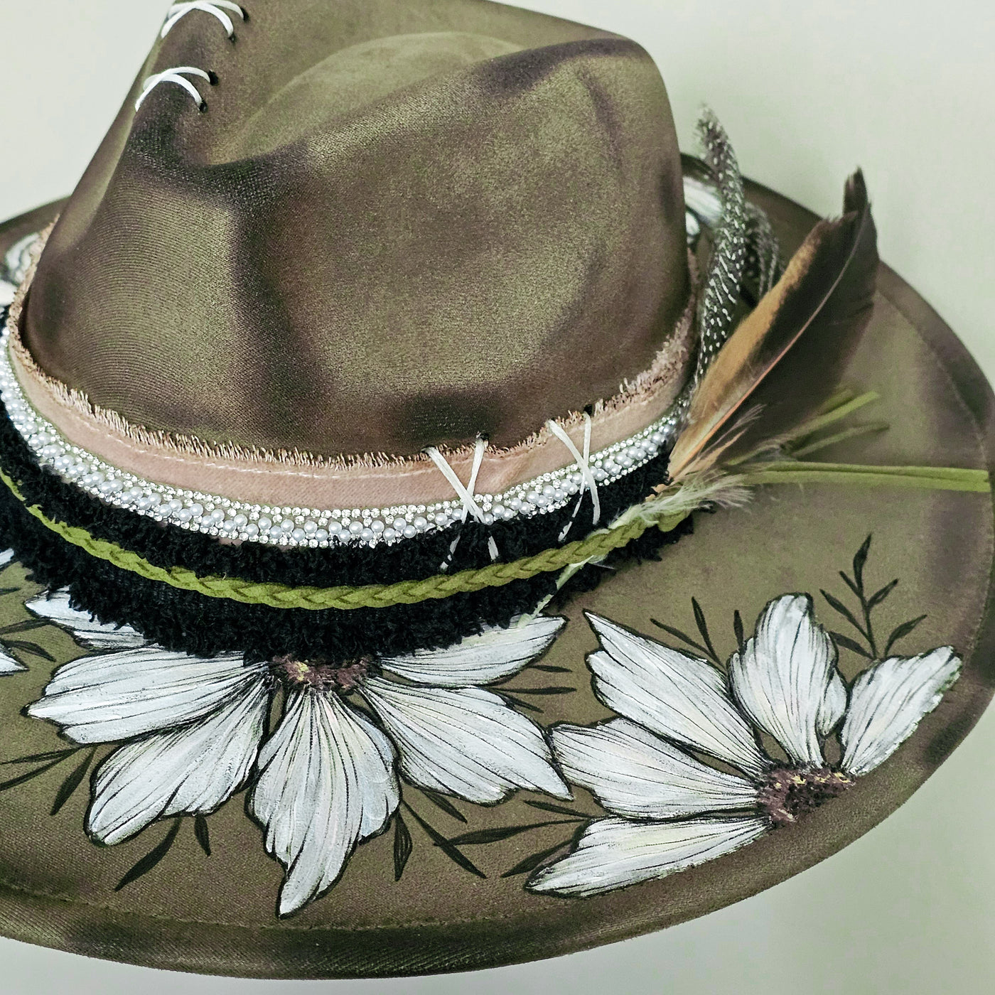 Last Blooms of Fall || Olive Suede Burned & Painted Wide Brim Hat
