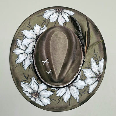 Last Blooms of Fall || Olive Suede Burned & Painted Wide Brim Hat