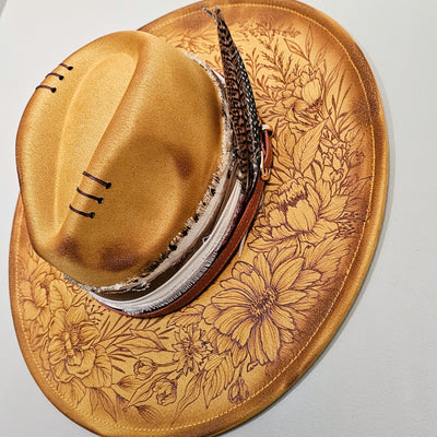 End of Summer || Mustard Suede Burned Wide Brim Hat