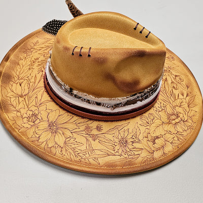 End of Summer || Mustard Suede Burned Wide Brim Hat