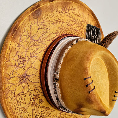 End of Summer || Mustard Suede Burned Wide Brim Hat