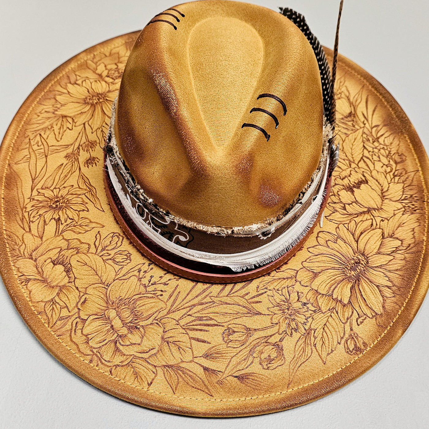 End of Summer || Mustard Suede Burned Wide Brim Hat