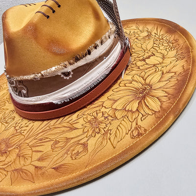 End of Summer || Mustard Suede Burned Wide Brim Hat