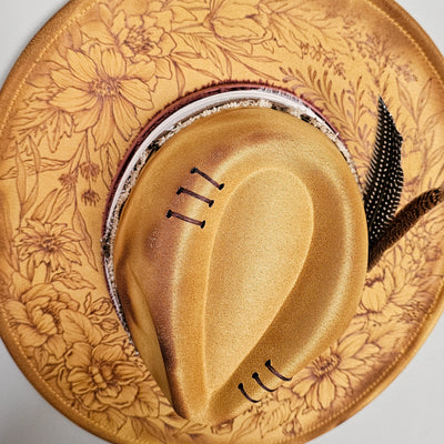 End of Summer || Mustard Suede Burned Wide Brim Hat