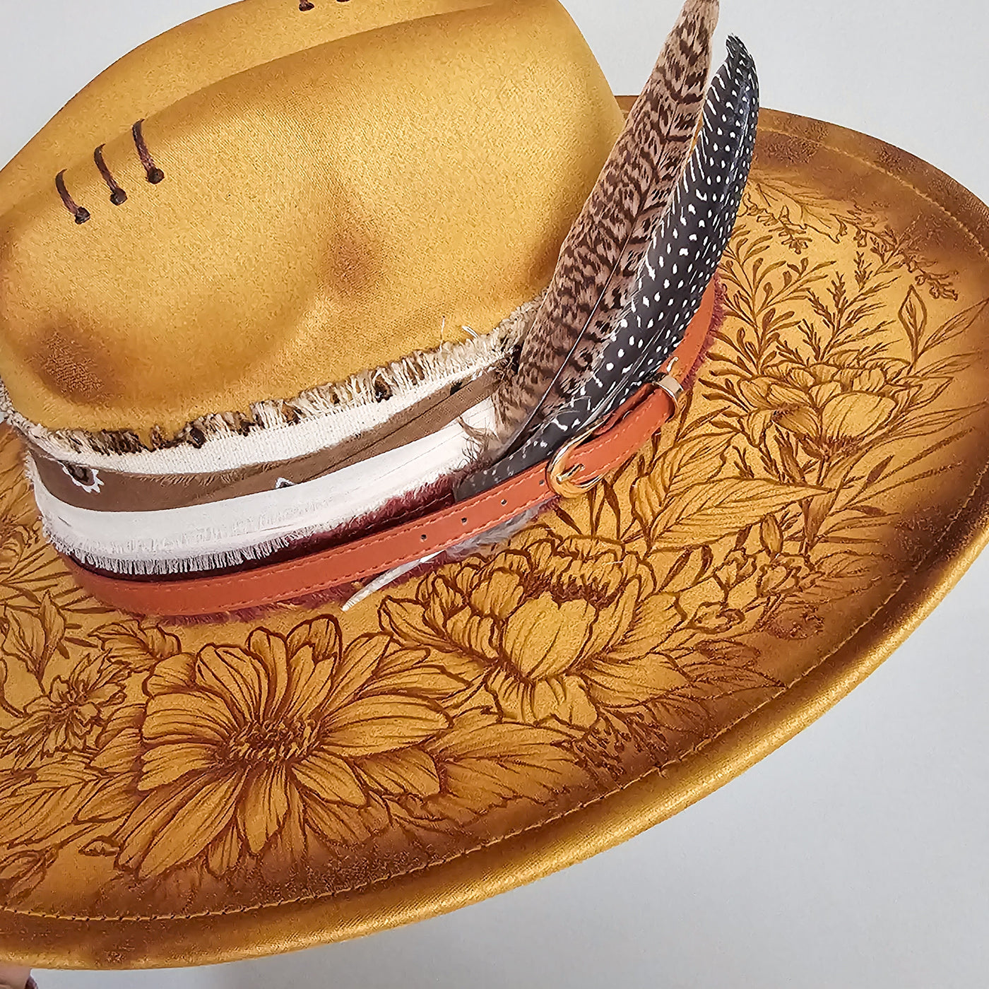 End of Summer || Mustard Suede Burned Wide Brim Hat