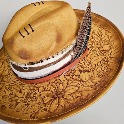 End of Summer || Mustard Suede Burned Wide Brim Hat