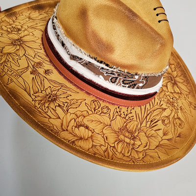 End of Summer || Mustard Suede Burned Wide Brim Hat