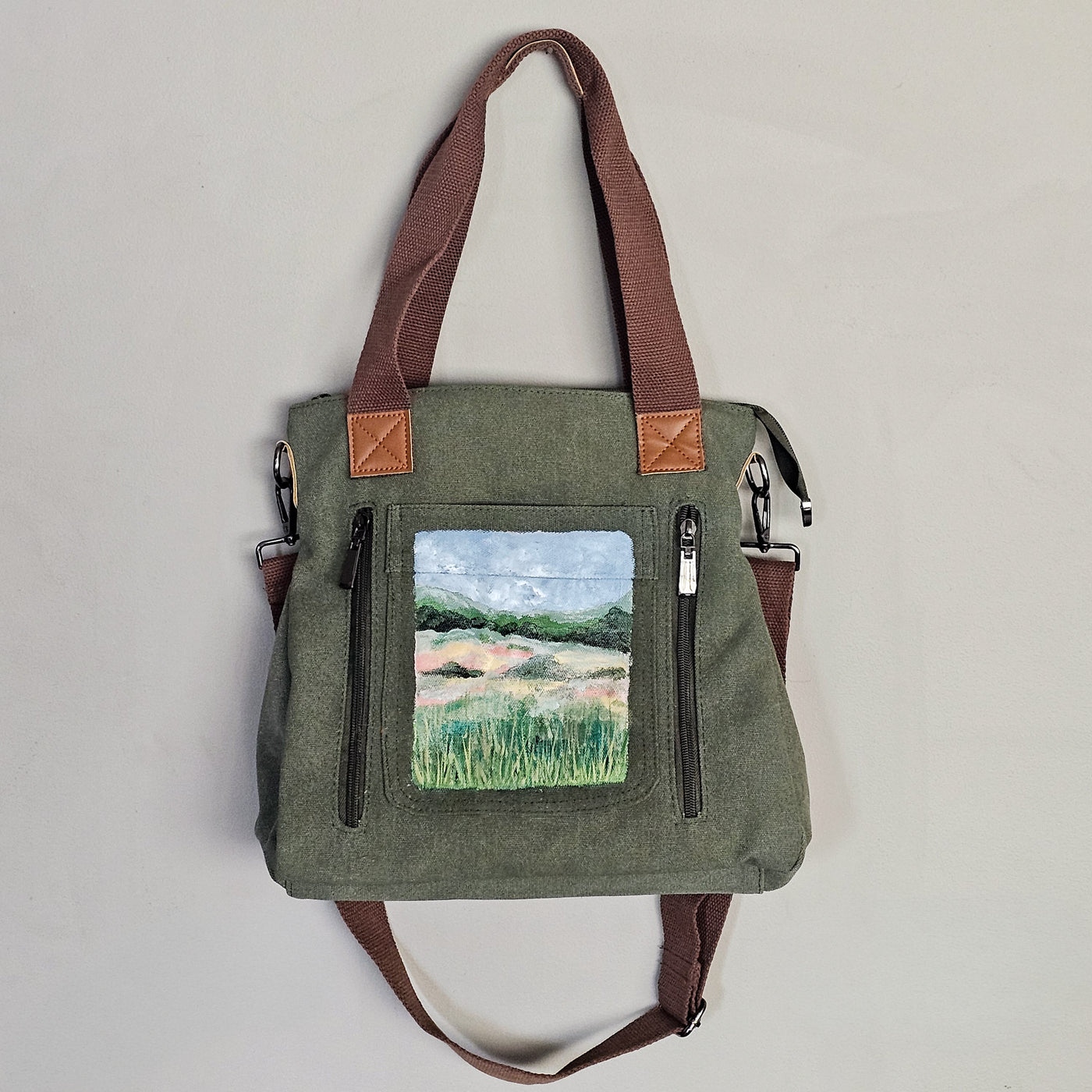 Prairie Views  || Sage Green Canvas Hand Painted Tote Bag