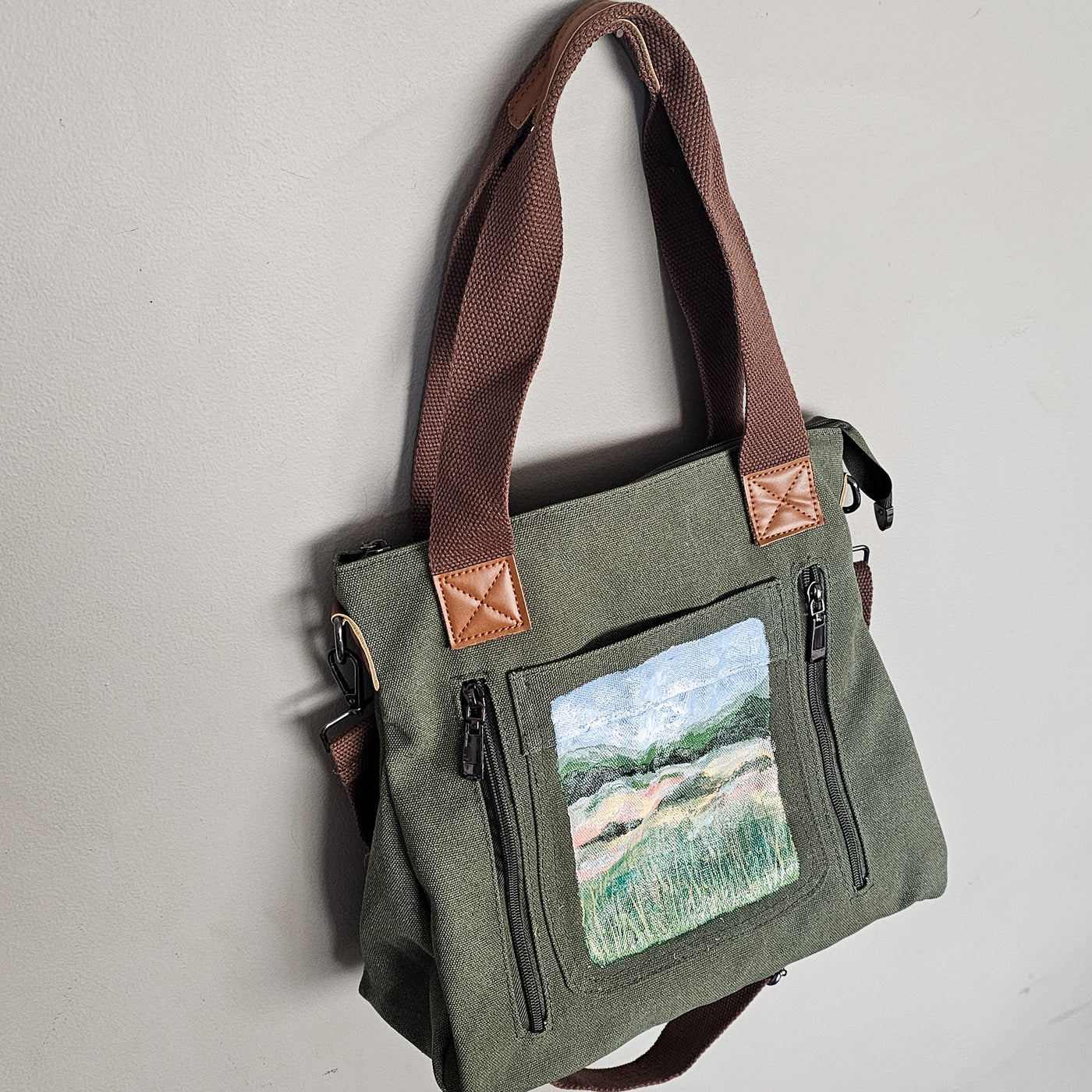 Prairie Views  || Sage Green Canvas Hand Painted Tote Bag